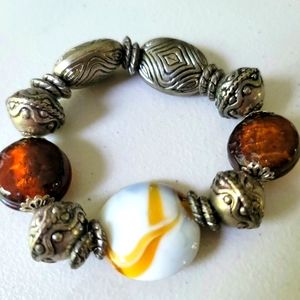 Fashion Agate Bead Silver Color Stretch Bracelet